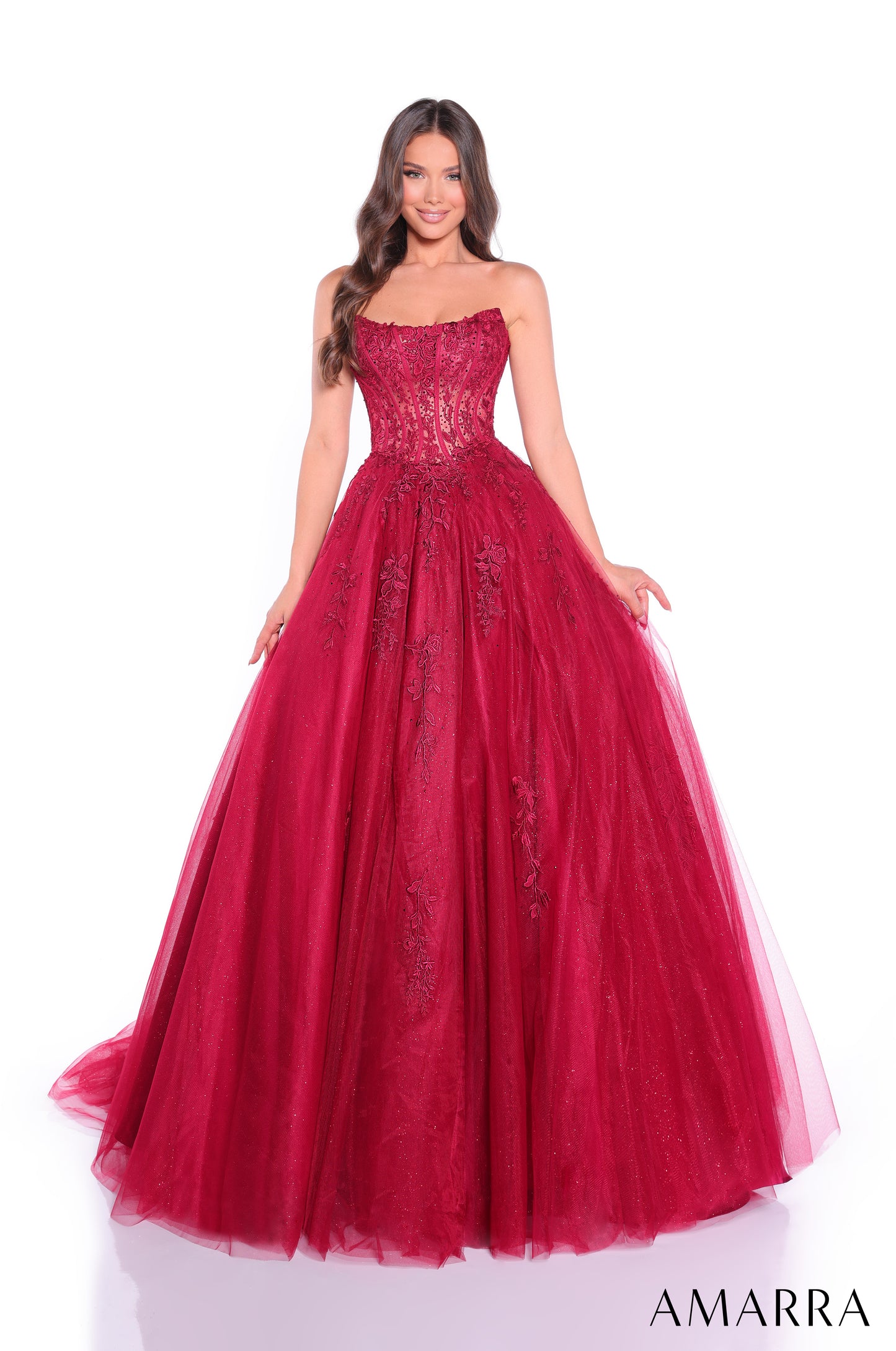 Amarra 88913 Size 14 Emerald Prom Dress Lace Corset Ballgown