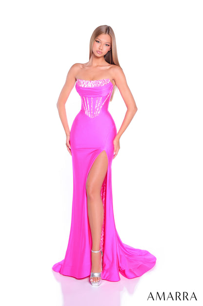 Amarra 89339 Fitted Leopard Print Corset Prom Dress satin