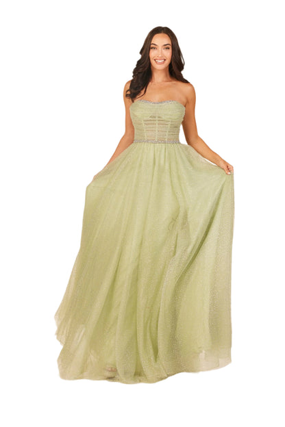 Be the belle of the ball in the Abby Paris 90324 Prom Dress. This stunning dress features a shimmery crystal design on the tulle A-line skirt, while the sheer corset bodice adds a touch of elegance. Its strapless design is perfect for showcasing your shoulders and neckline. Perfect for any formal evening event.

Sizes: 00-16

Colors: Dusty Sage, Lilac