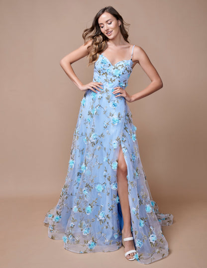 Nina Canacci 9150 Size 4 Baby Blue A Line Floral Maxi Slit Prom Dress Glass Slipper Formals Nina Canacci 9150 Size 4 Baby Blue A Line Floral Maxi Slit Prom Dress Glass Slipper Formals