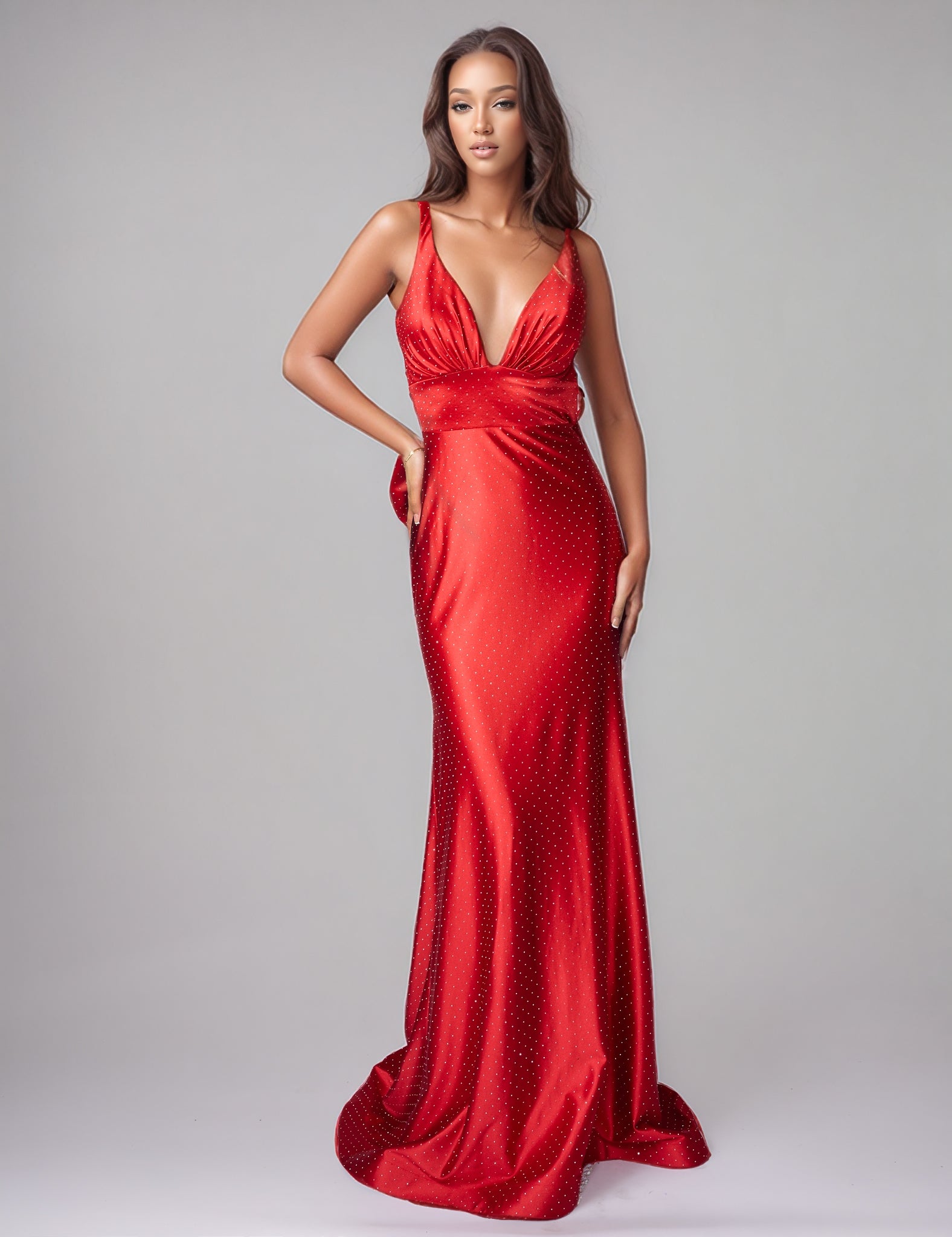 Nina Canacci 9212 Crystal Jersey Prom Dress Backless Bow Overskirt Gown Formal 14 / Black