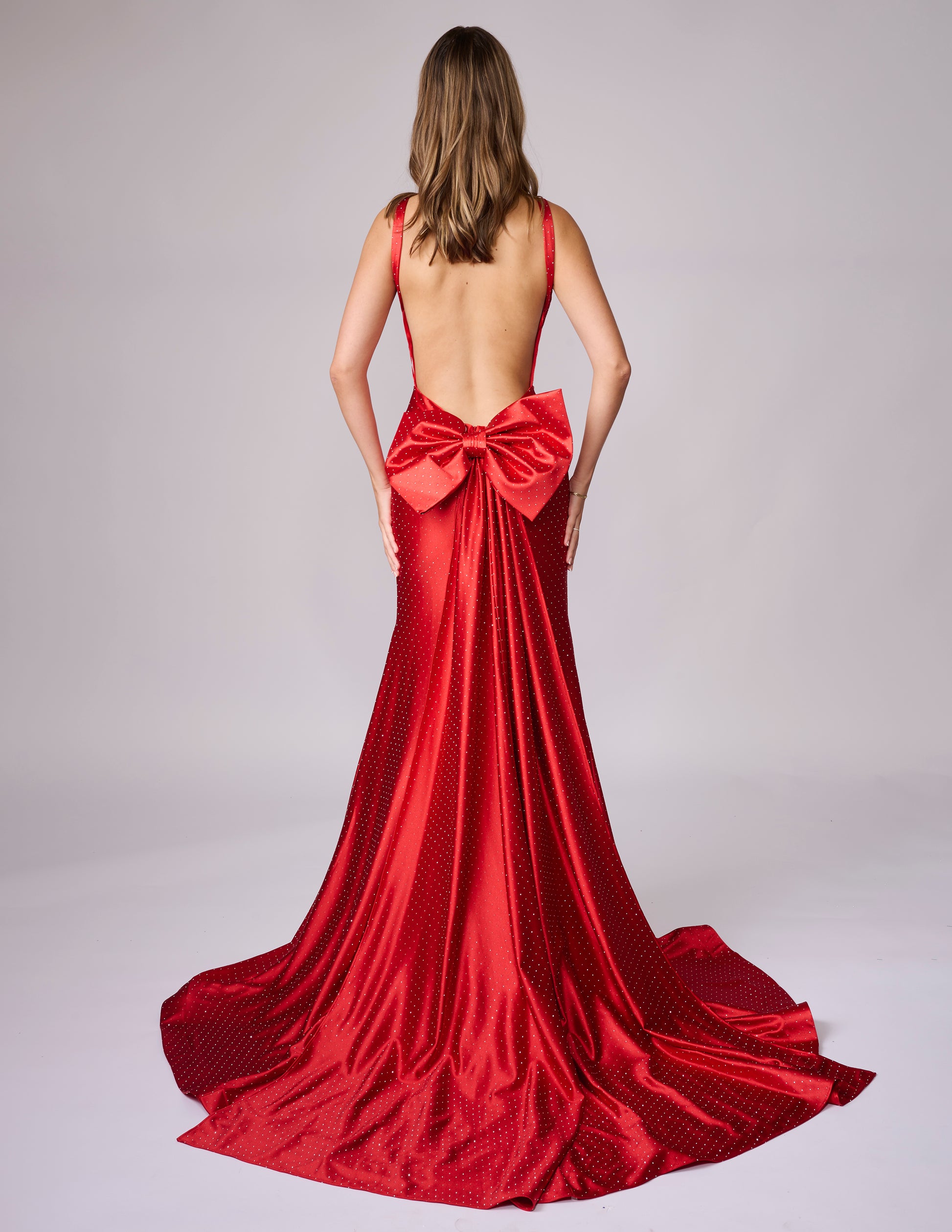 Nina Canacci 9212 Crystal Jersey Prom Dress Backless Bow Overskirt Gown Formal 14 / Black