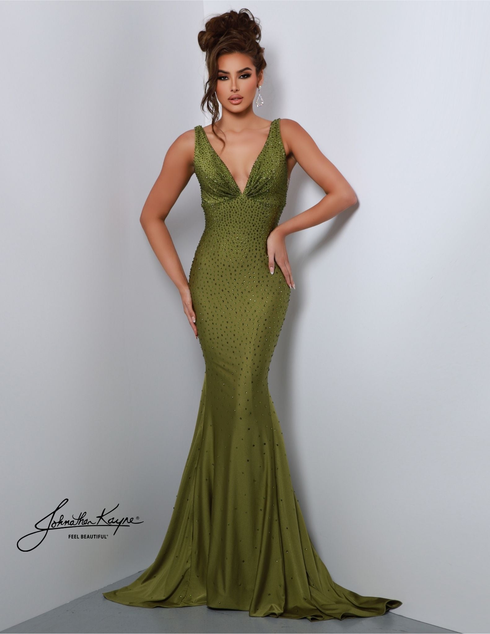 giavanna prom dresses Unique Beaded Satin Dress With Lace-Up Back And Leg Slit