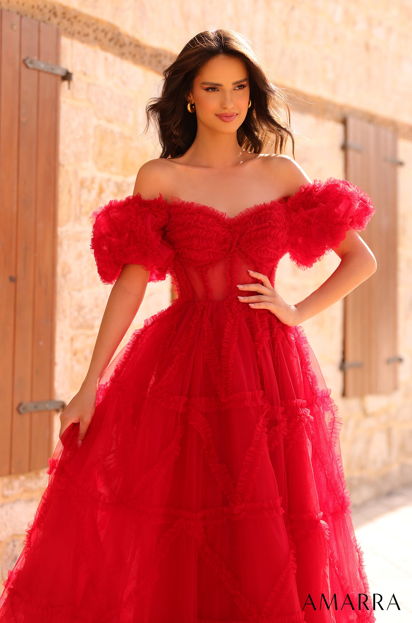Stunning Corset Top Gown with Fitted Bodice and Fabric Sleeves