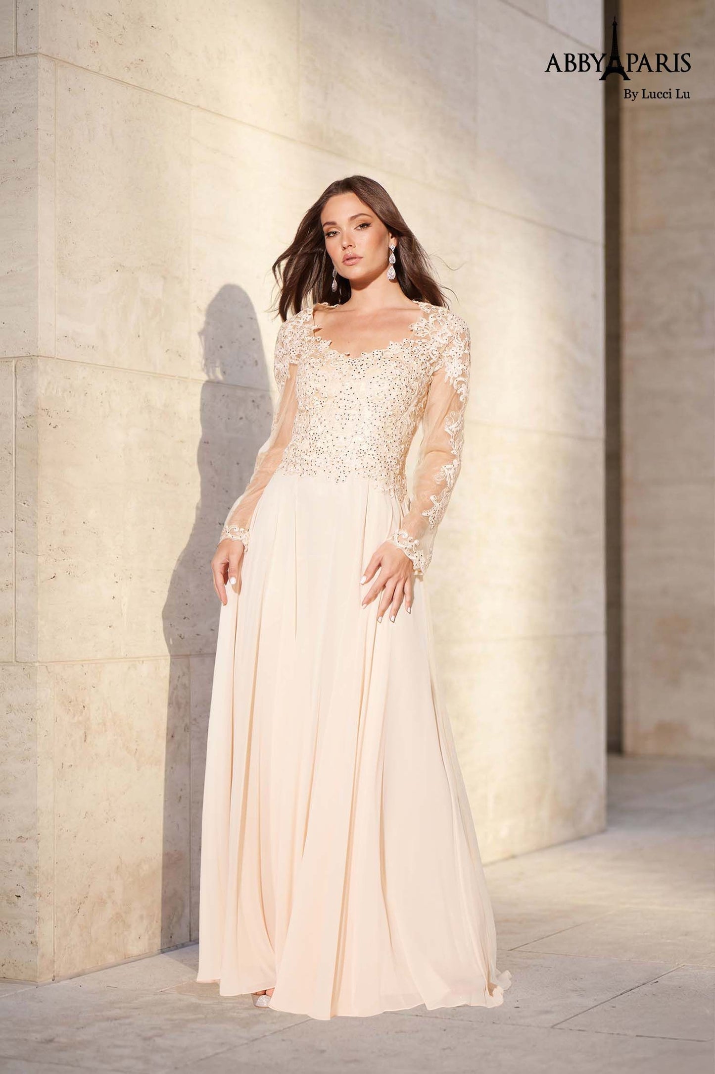 Abby Paris 96044W Lace Long Sleeve A Line Mother Of Dress Formal Evening Gown Plus Size