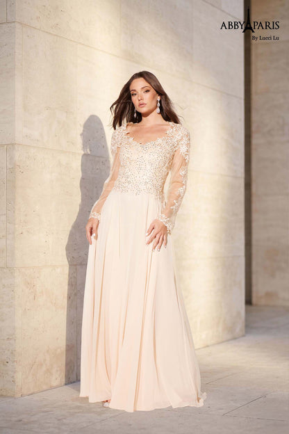 Abby Paris 96044W Lace Long Sleeve A Line Mother Of Dress Formal Evening Gown Plus Size