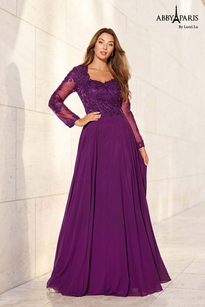 Abby Paris 96044W Lace Long Sleeve A Line Mother Of Dress Formal Evening Gown Plus Size