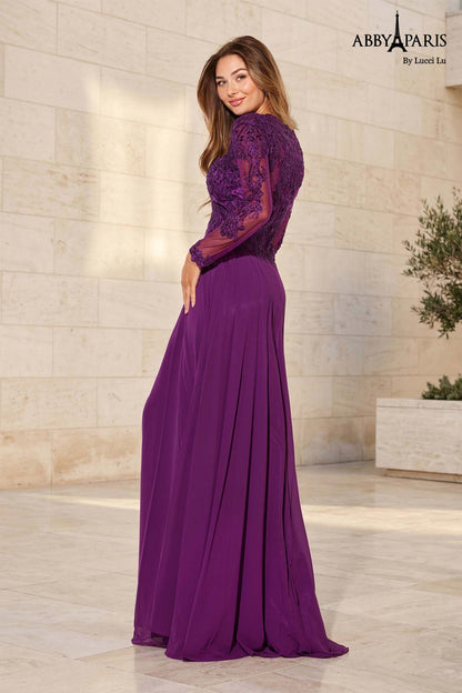 Abby Paris 96044W Lace Long Sleeve A Line Mother Of Dress Formal Evening Gown Plus Size