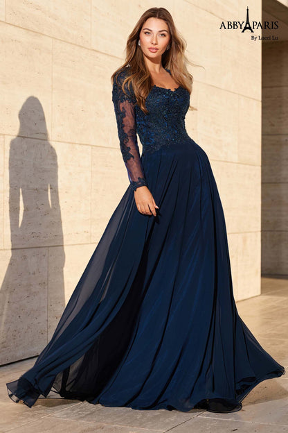 Abby Paris 96044W Lace Long Sleeve A Line Mother Of Dress Formal Evening Gown Plus Size