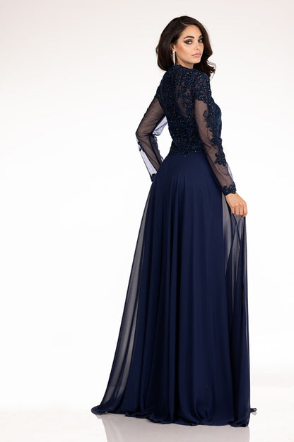 Abby Paris 96044W Size 18W Navy Lace Long Sleeve A Line Mother Of Dress Formal Evening Gown Plus Size