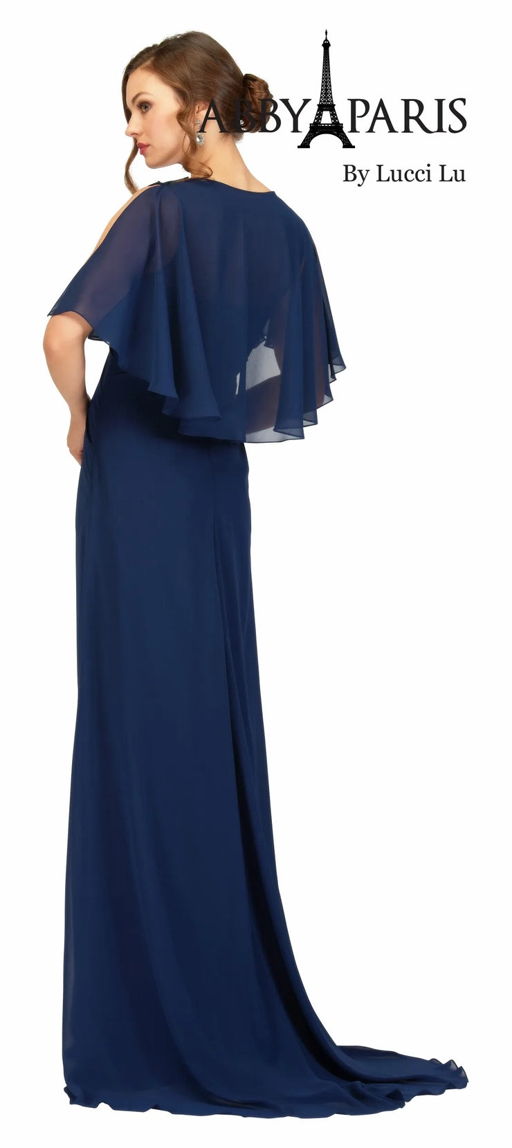 Abby Paris 96054W A-Line Chiffon V-Neck Plus Size MOB Formal Dress is perfect for making a statement on special occasions. Featuring an A-line silhouette, V-neckline, and chic chiffon fabric, this dress flatters any figure and is designed for lasting wear. Plus size options available.