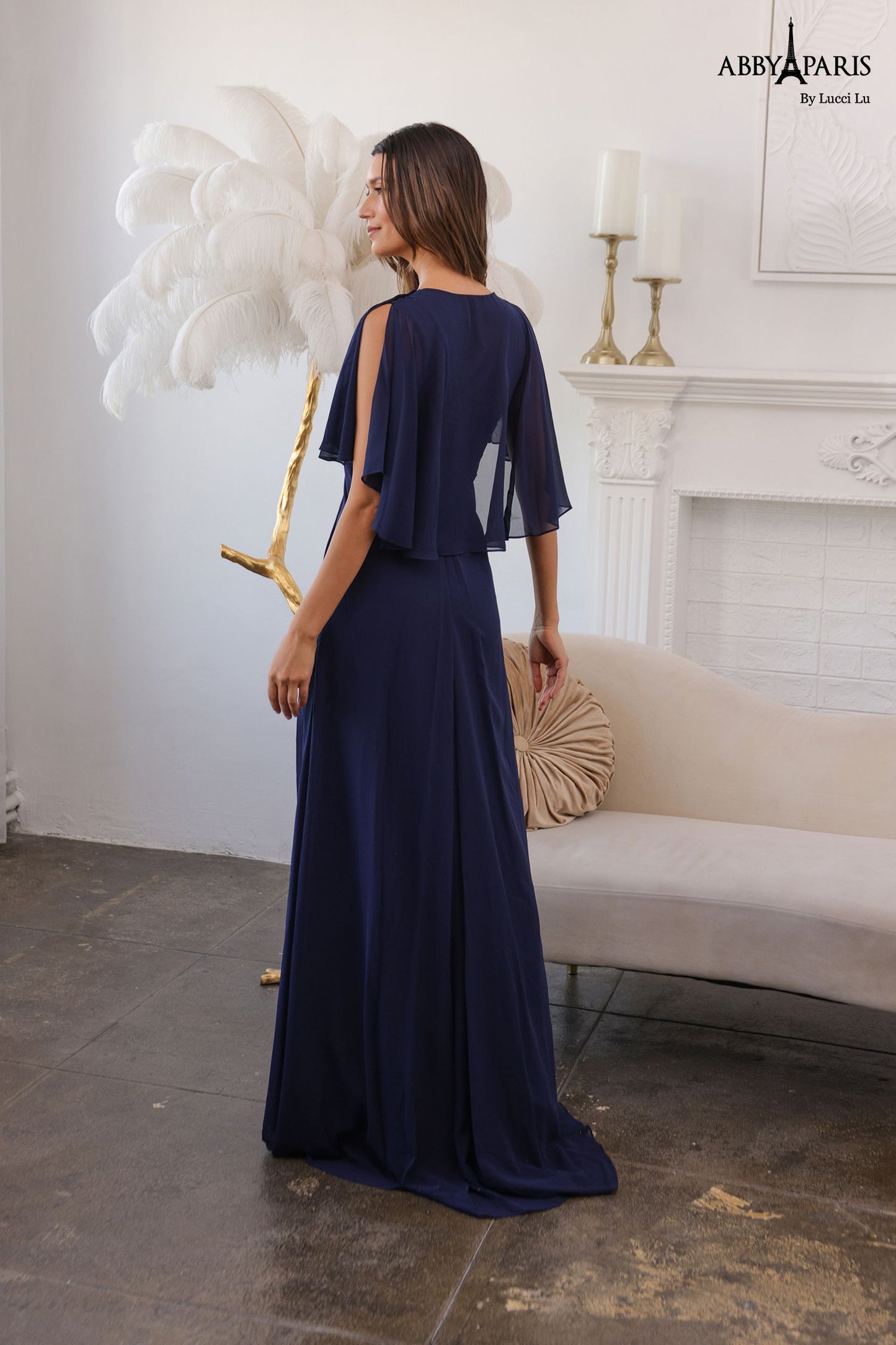 Abby Paris 96054W A-Line Chiffon V-Neck Plus Size MOB Formal Dress