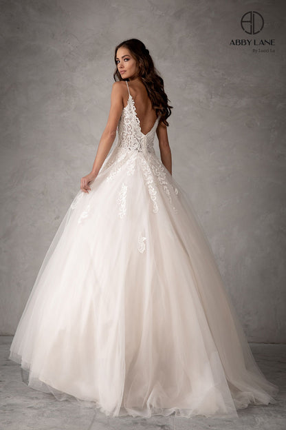 Elevate your bridal elegance with the Abby Lane 97103 gown, a stunning size 6 ballgown in ivory champagne. Featuring delicate lace detailing and a flowing tulle A-line silhouette, this dress combines timeless sophistication with romantic charm. Perfect for the bride seeking graceful movement and classic beauty on her special day.

Size: 6

Color: Ivory/Champagne