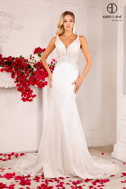 This exquisite Abby Lane wedding dress in size 4 features a delicate ivory satin base adorned with intricate sequin lace and sheer beaded detailing. The gown’s elegant design combines timeless sophistication with subtle sparkle, creating a graceful silhouette perfect for a memorable bridal look. Ideal for brides seeking refined beauty and understated glamour on their special day.

Size: 4

Color: Ivory