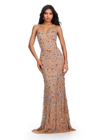 The Ashely Lauren 11512 Long Prom Dress boasts a stunning fully beaded corset design, enhancing the sweetheart neckline and spaghetti straps for an elegant and glamorous look. Made for formal occasions and pageants, this gown is sure to turn heads and make you feel confident and beautiful.