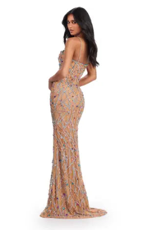 The Ashely Lauren 11512 Long Prom Dress boasts a stunning fully beaded corset design, enhancing the sweetheart neckline and spaghetti straps for an elegant and glamorous look. Made for formal occasions and pageants, this gown is sure to turn heads and make you feel confident and beautiful.