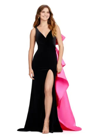 strapless open back dress Ashley Lauren 11527 Formal Dresses Black/White