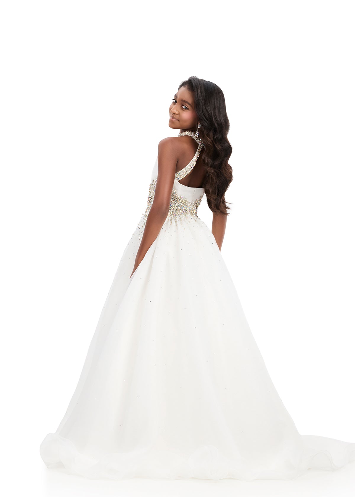 ASHELYlauren 8407 Girls Ivory Teens Pageant Ballgown Crystal Waistline back