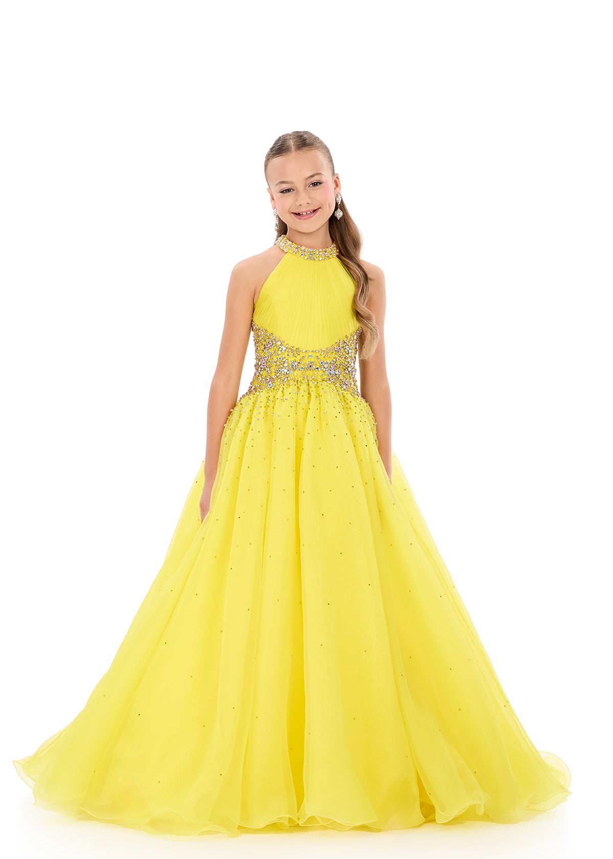 ASHELYlauren_8407_Yellow Girls_Teens_Pageant_Ballgown_Crystal_Waistline and Collar