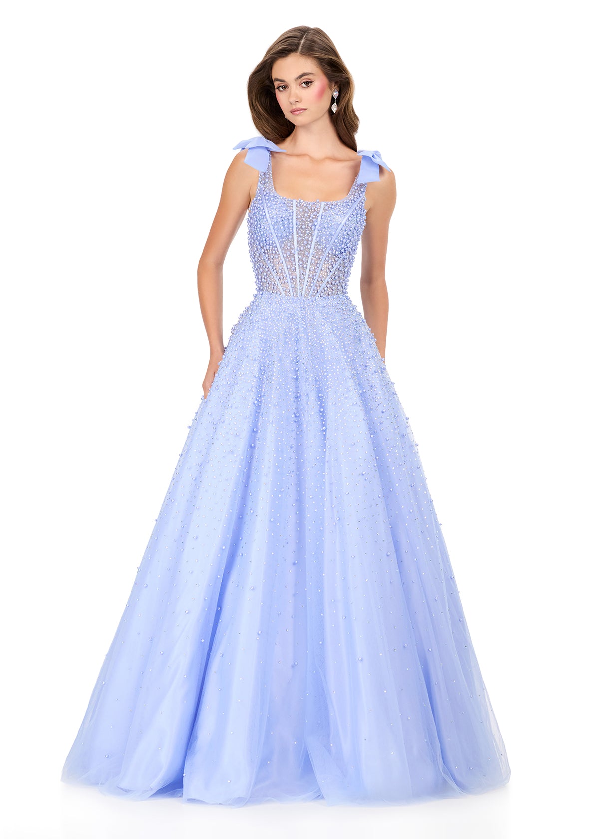 beaded periwinkle prom dress Ava Presley 42513 Beaded Pearl Prom Dress Lace Up Back PERIWINKLE / 14