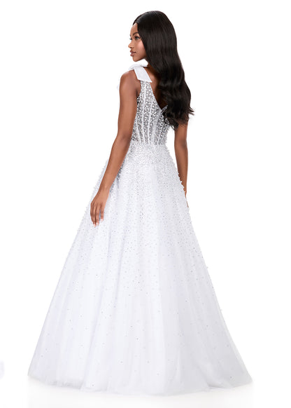 ASHLEYlauren 12204 White Long Beaded Pearls Prom Dress Bow Straps A Line Pageant Formal Evening GownStep into the spotlight in this breathtaking ASHLEYlauren Style 12204 A-line gown featuring a fully beaded bodice and flowing tulle skirt. The delicate shoulder bows add a touch of sweetness, while the shimmering pearls create an unforgettable sparkle.

Available in Red, White, Candy Pink, Periwinkle
Perfect for Prom, Pageant
Press on Tulle Fabric, .A-line, Pearl bodice, Shoulder bow straps, Square Neckline

