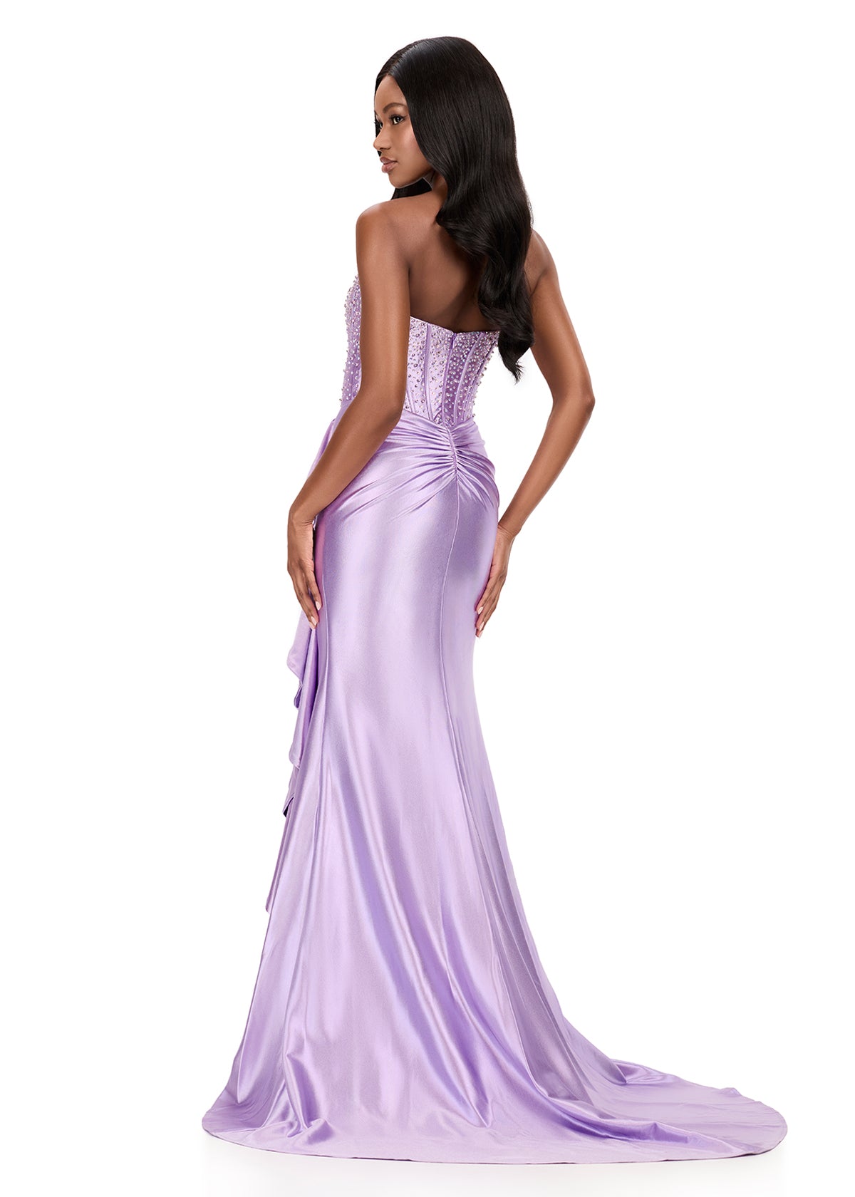 ASHLEYlauren 12240 Lilac Corset Ruffle Prom Dress Formal Gown back