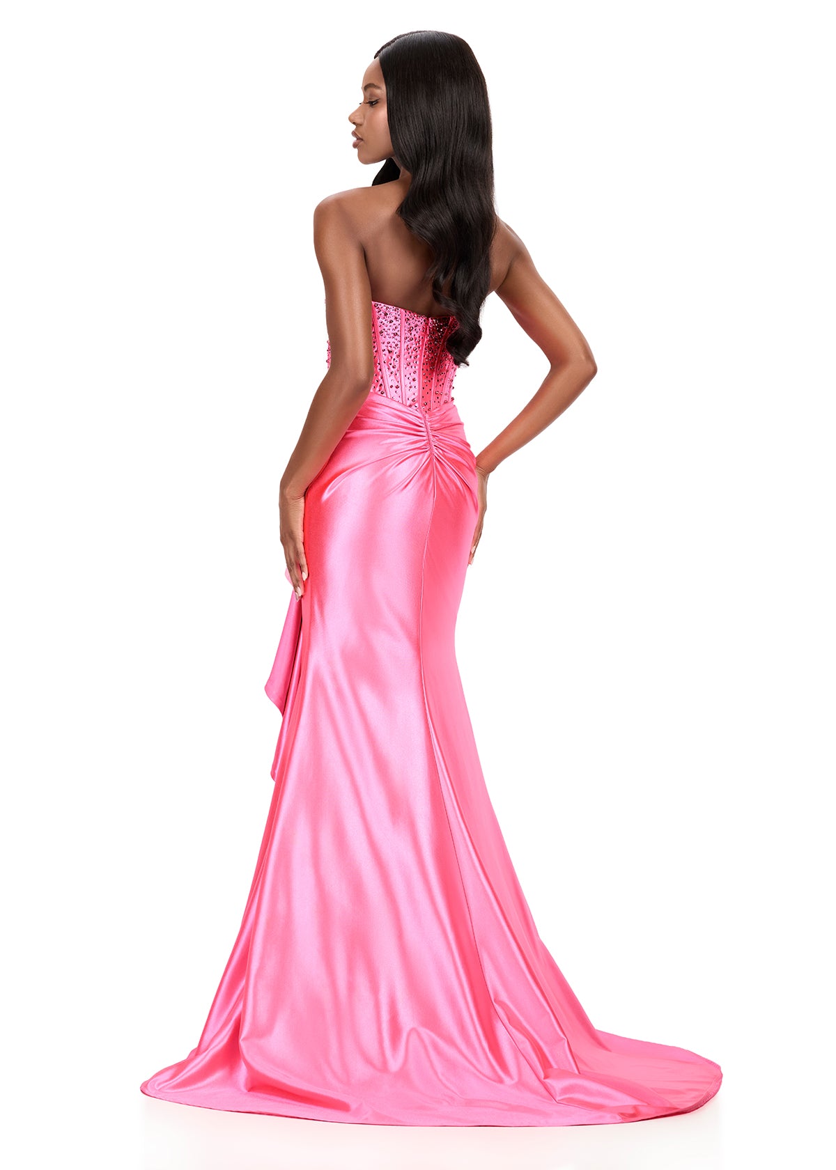 ASHLEYlauren 12240 Pink Corset Ruffle Prom Dress Formal Gown back