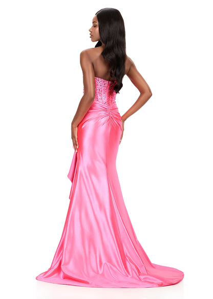 ASHLEYlauren 12240 Pink Corset Ruffle Prom Dress Formal Gown back