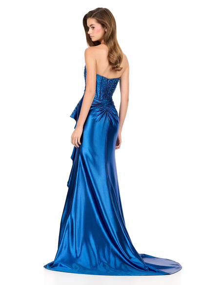 ASHLEYlauren 12240 Royal Blue Corset Ruffle Prom Dress Formal Gown back