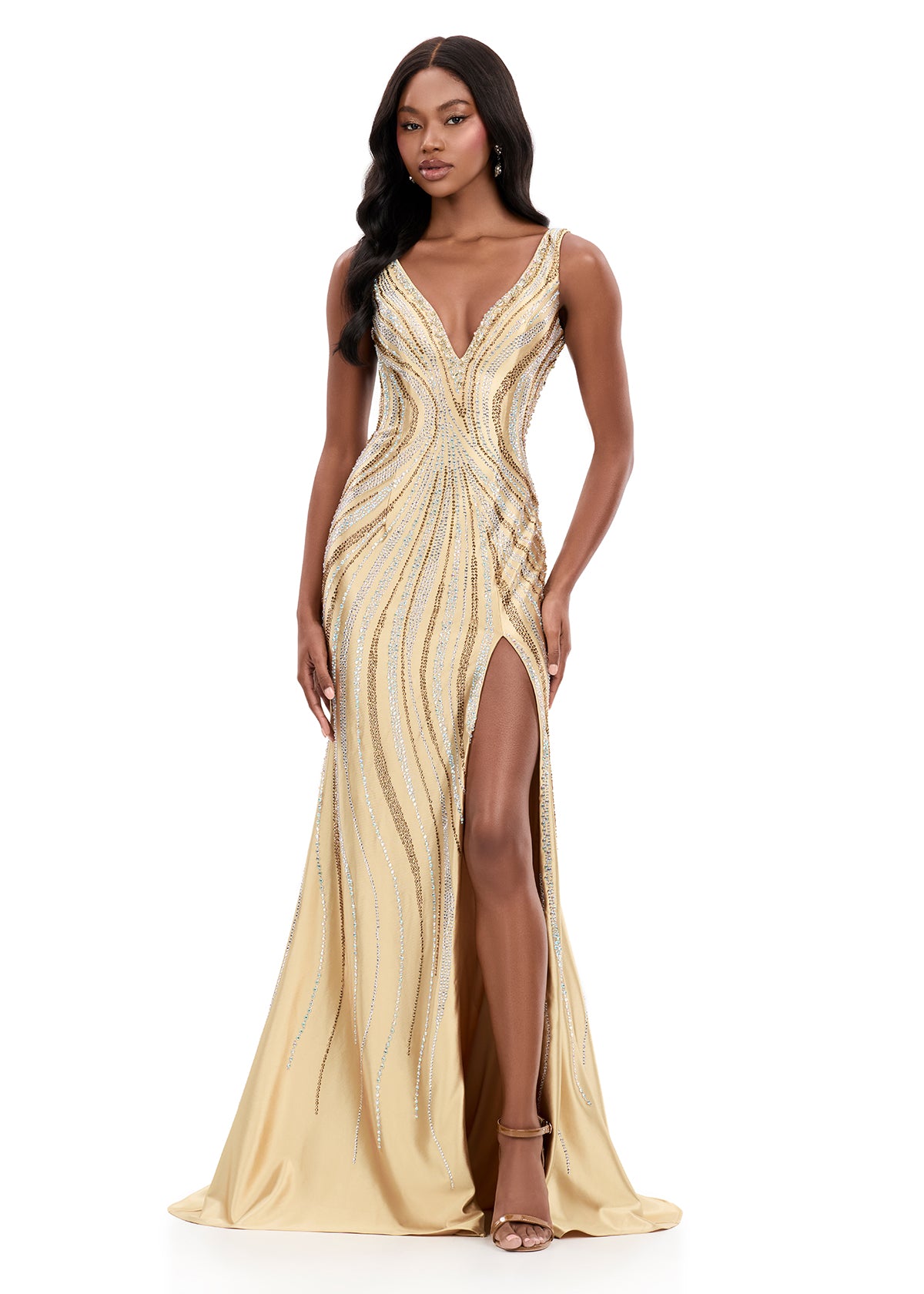 ASHLEYlauren 12253 Gold formal dress