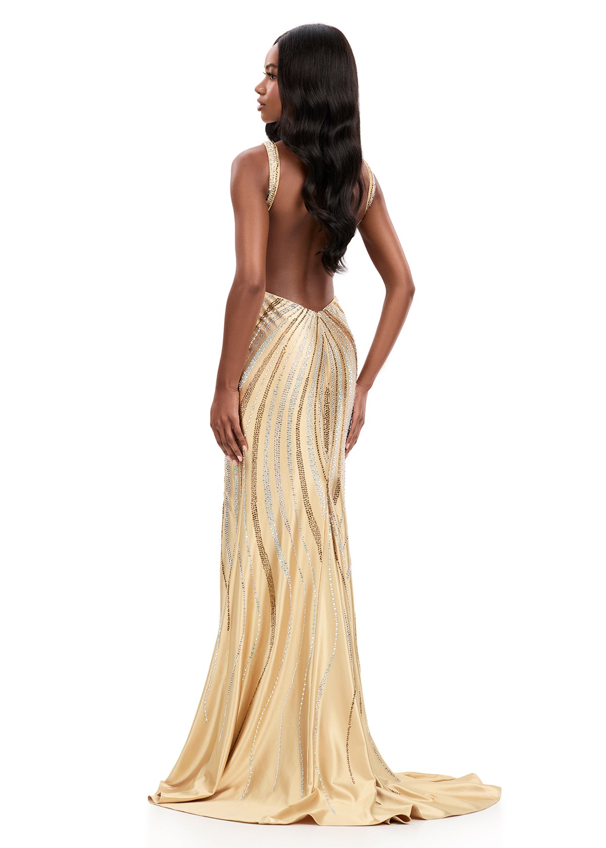 ASHLEYlauren 12253 Gold formal dress back
