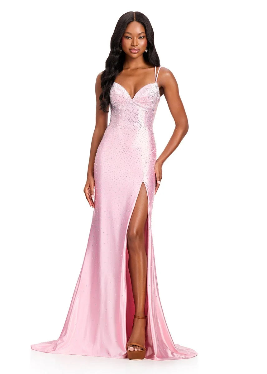 ASHLEYlauren 12412 ice pink prom dress sweetheart neckline double straps
