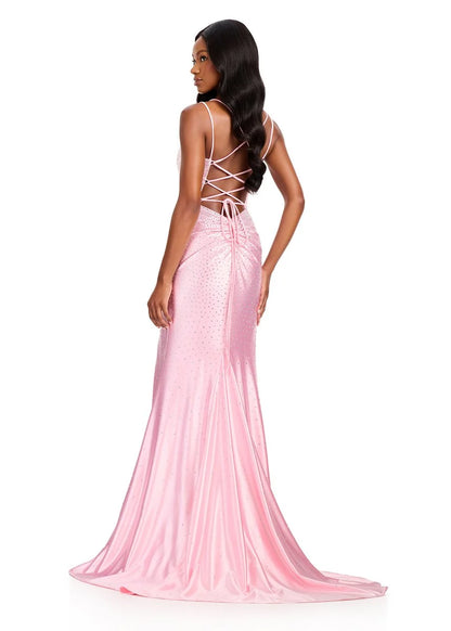 ASHLEYlauren 12412 ice pink prom dress sweetheart neckline double straps lace up tie back