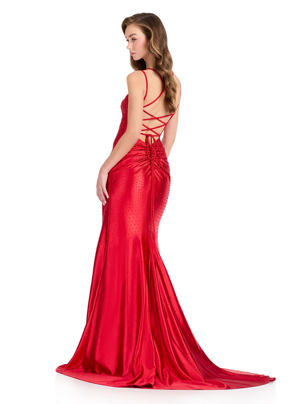 ASHLEYlauren 12412 red prom dress sweetheart neckline double straps back