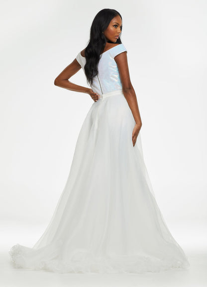 ASHLEYlauren 1740 Ivory Long Layered Organza Overskirt with Wire Hem  Layered Train Detachable Add extra flair to your favorite dress, romper, bodysuit or jumpsuit with this organza overskirt with wire hem. The skirt is complete with a sweeping train. This Pageant Over Skirt can be the Glamorous Touch to any Formal Wear Style Including Bridal & Wedding Gowns. See Style 1739 for a Cathedral length bridal Overskirt.