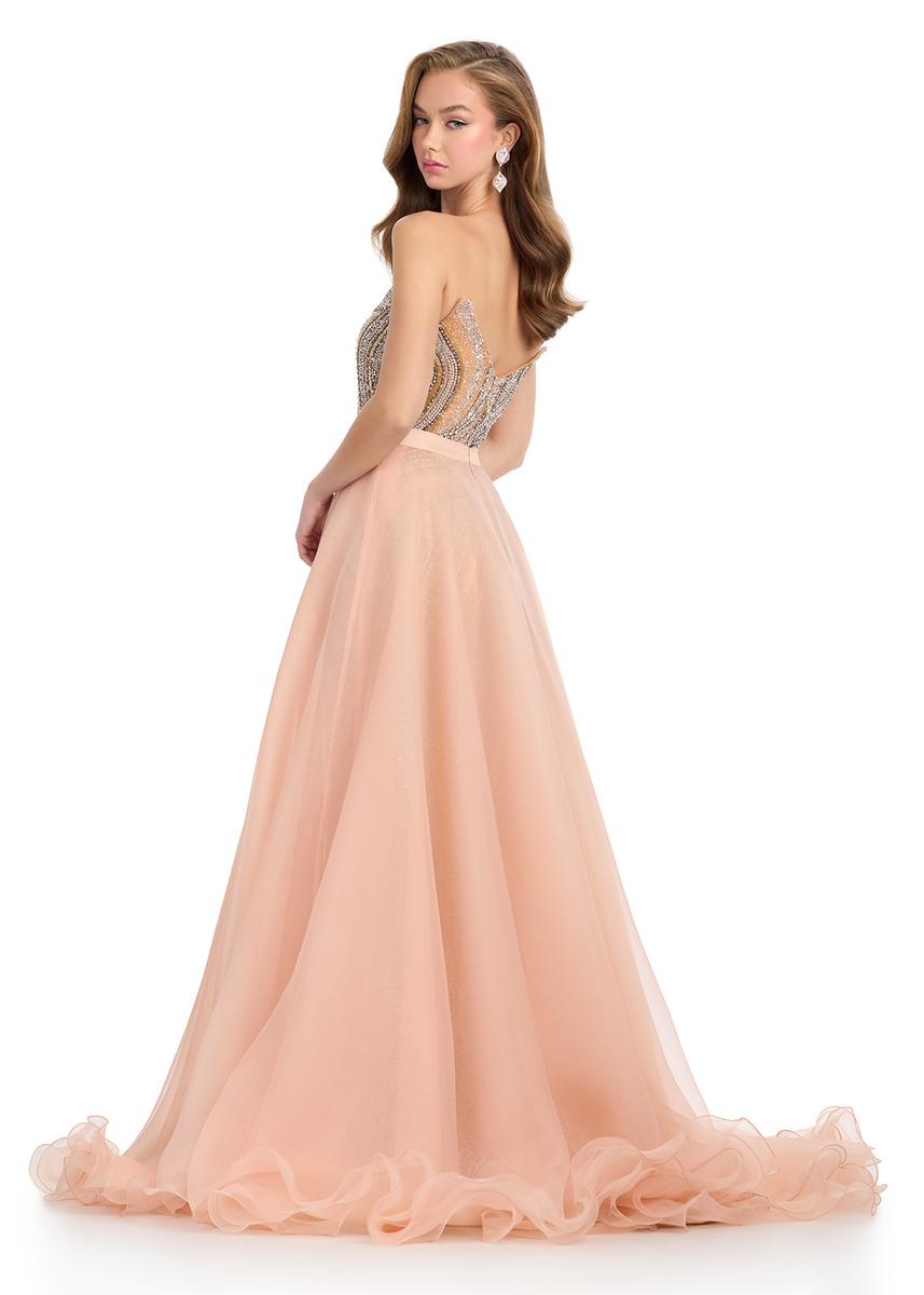 ASHLEYlauren 1740 Nude Organza Pageant Overskirt Wire Hem Layered Train