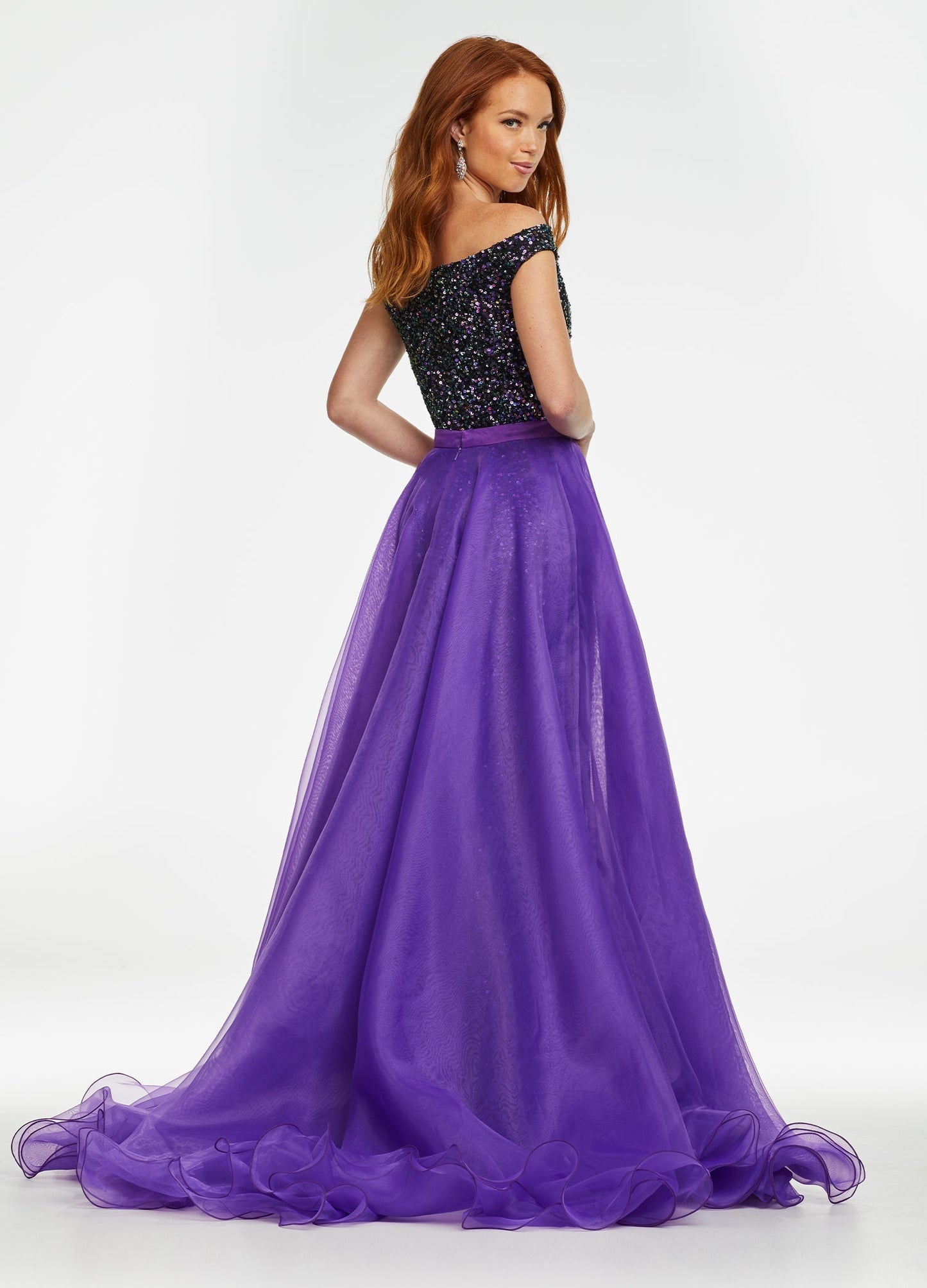 ASHLEYlauren 1740 Purple Long Layered Organza Overskirt with Wire Hem  Layered Train Detachable Add extra flair to your favorite dress, romper, bodysuit or jumpsuit with this organza overskirt with wire hem. The skirt is complete with a sweeping train. This Pageant Over Skirt can be the Glamorous Touch to any Formal Wear 
