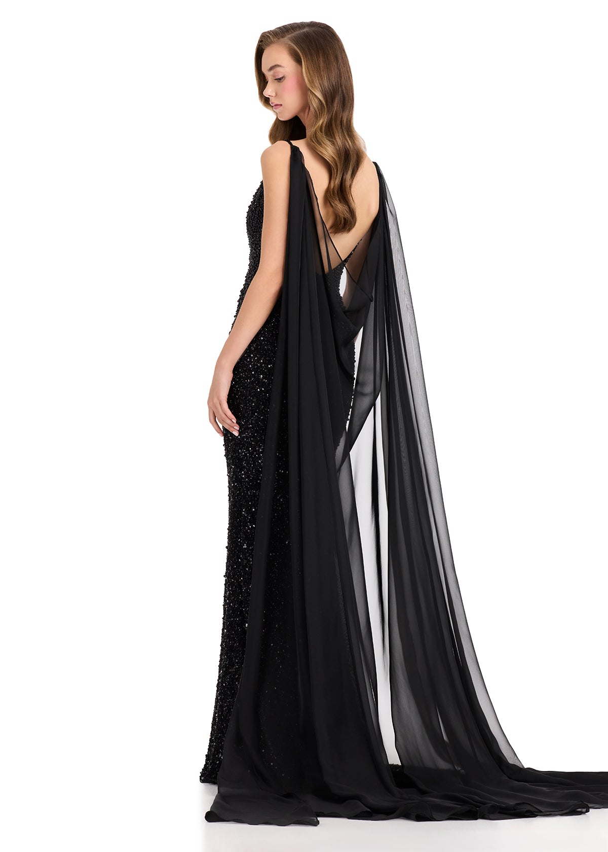 ASHLEYlauren 1868 flowy chiffon cape pageant wear – Glass Slipper Formals