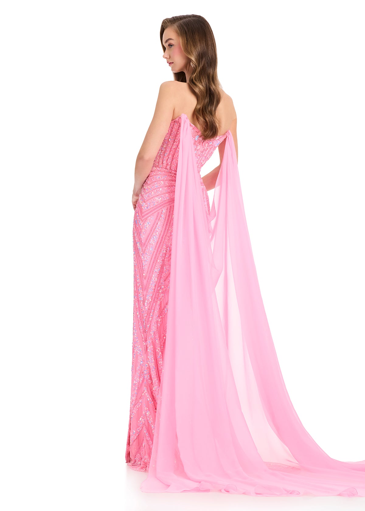 ASHLEYlauren 1868 Candy Pink chiffon cape pageant wear