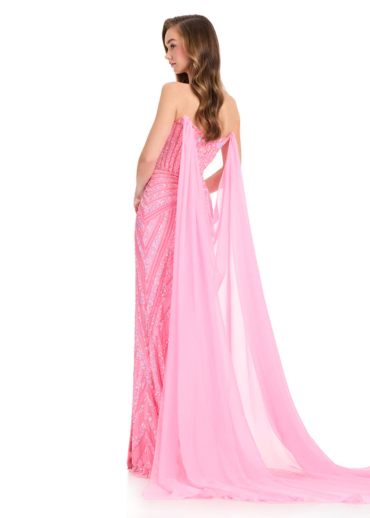 ASHLEYlauren 1868 Candy Pink chiffon cape pageant wear