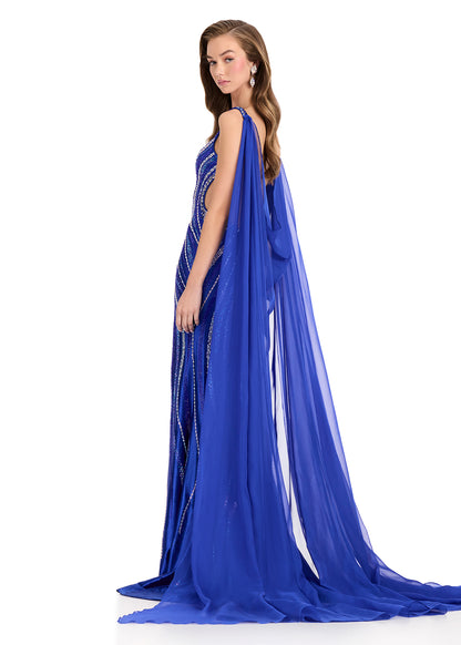 ASHLEYlauren 1868 royal chiffon cape pageant wear