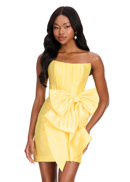 ASHLEYlauren 40015 Yellow Bow Cocktail Dress Corset