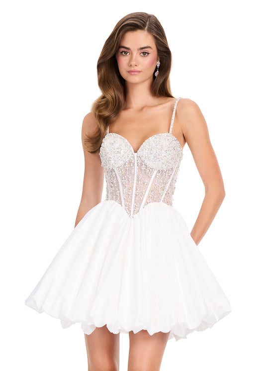 ASHLEYlauren 40032 Ivory Cocktail Dress Embellished Bodice Lace Overlay