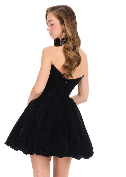 ASHLEYlauren 40033 Black velvet cocktail dress with choker and bubble skirt back