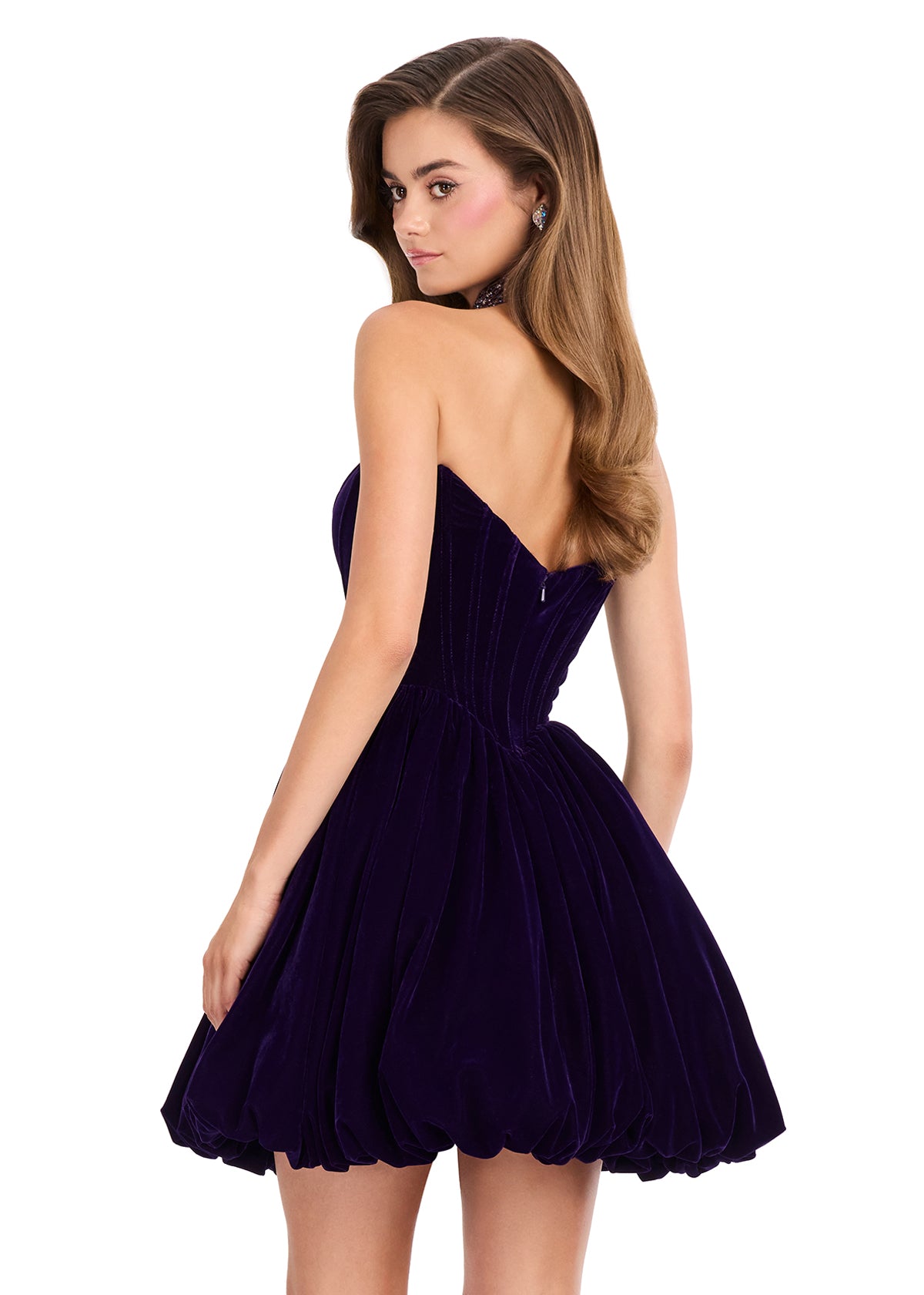 ASHLEYlauren 40033 purple cocktail dress with choker back