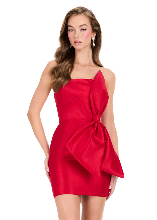 ASHLEYlauren 40034 Red Bow Cocktail Dress
