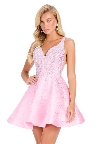 ASHLEYlauren 40081 Ice Pink Pearl Cocktail Dress
