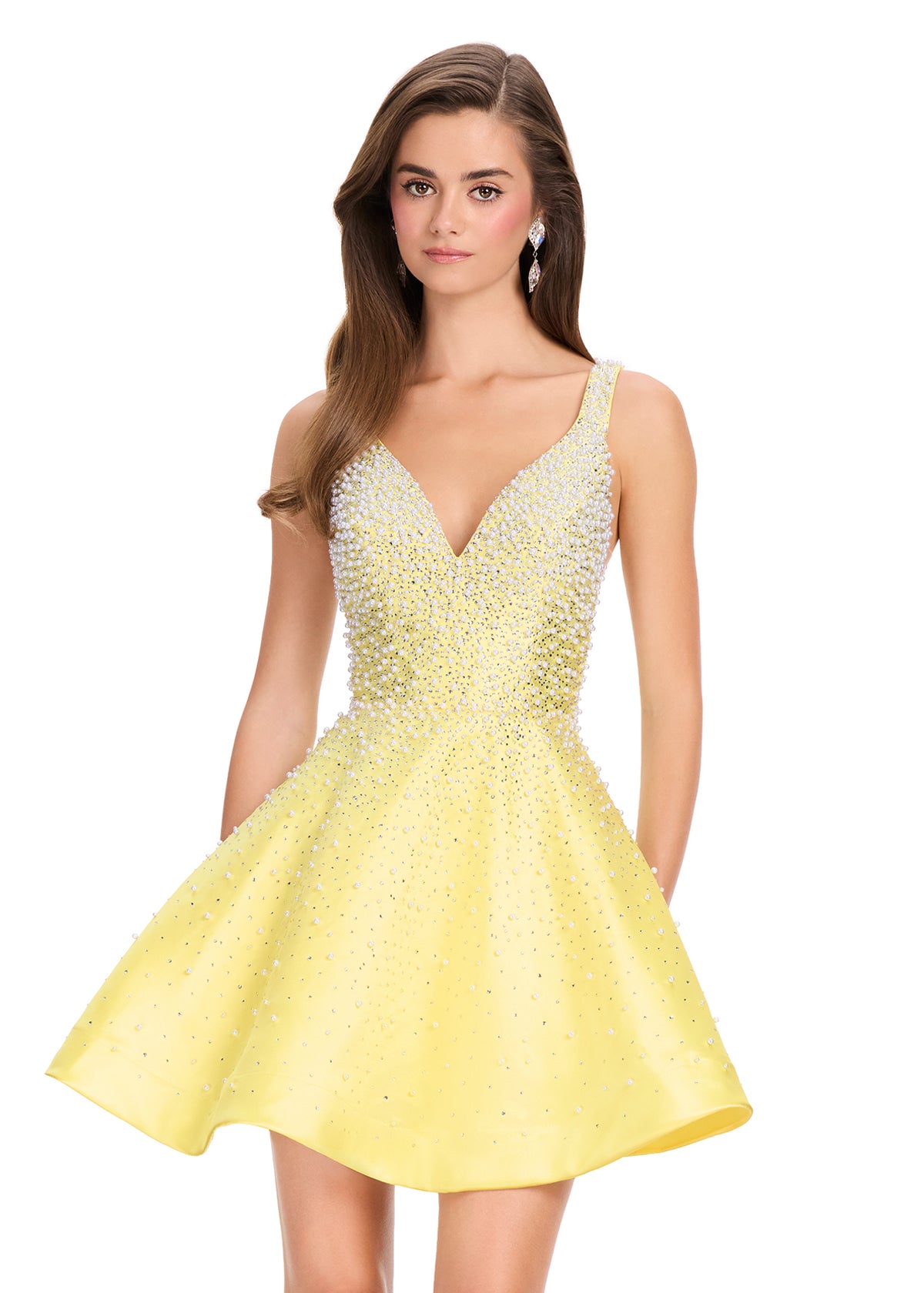 ASHLEYlauren 40081 Yellow Pearl Cocktail Dress