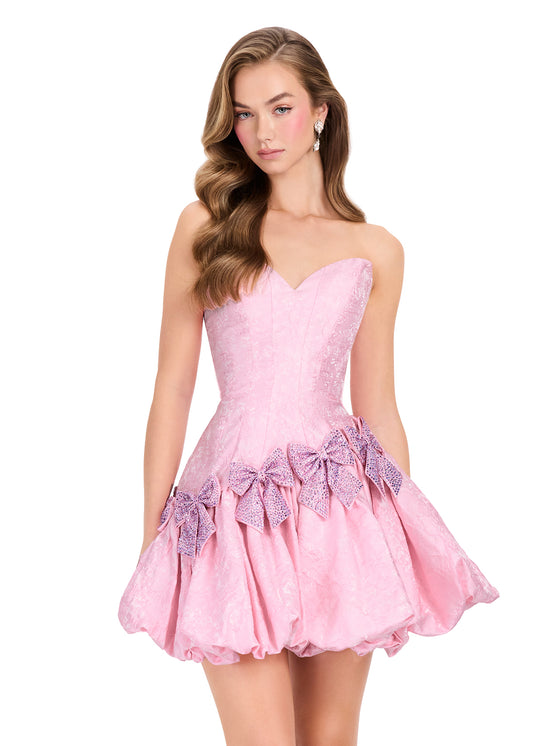 ASHLEYlauren 40083 Ice Pink Bow Cocktail Dress Bubble Skirt