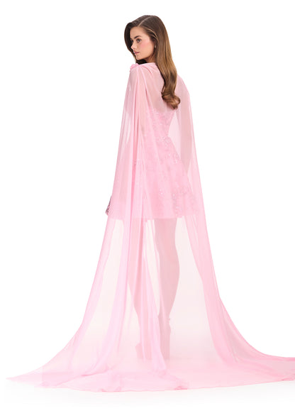 ASHLEYlauren 40099 Candy Pink Cocktail Dress with Chiffon Cape back